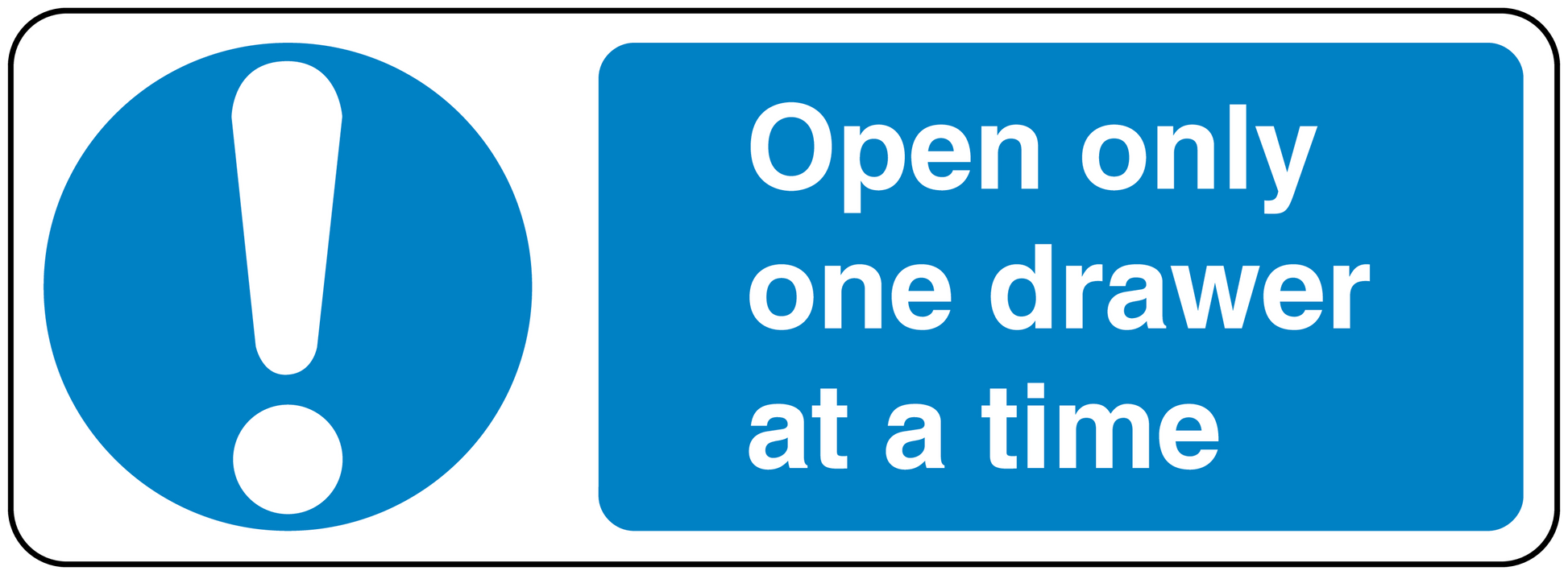 Safety sign sticker with warning text: Open only one drawer at a time
