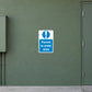 Blue safety sign sticker: exclamation mark, 'Permit to enter area'.