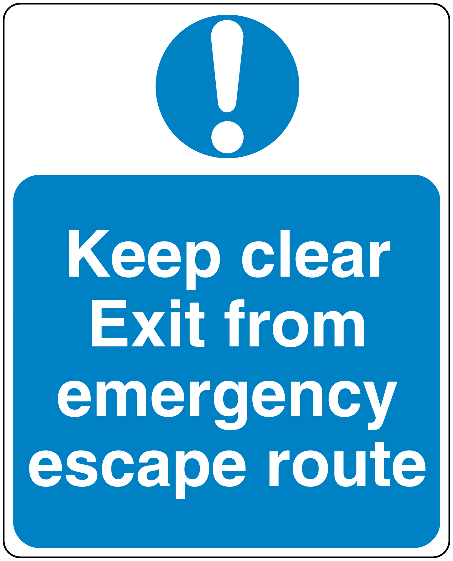 Safety sign sticker: Keep clear exit from emergency escape route, with exclamation icon