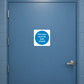 Safety sign sticker: white square with blue circle reading “This door must be kept closed”