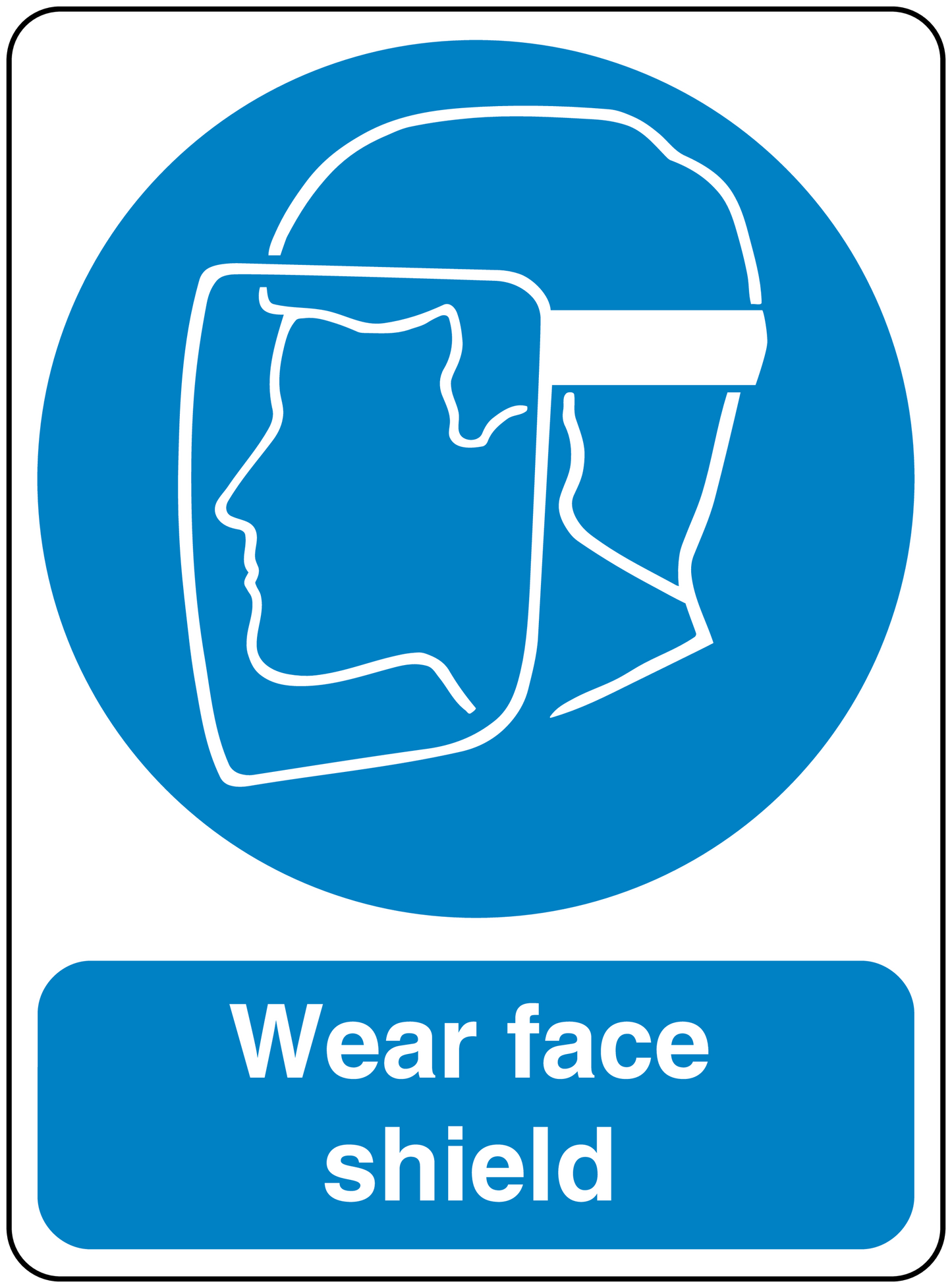Blue safety sign sticker with face-shield icon and text Wear face shield