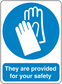 Safety sticker with raised hands icon and 'They are provided for your safety'.