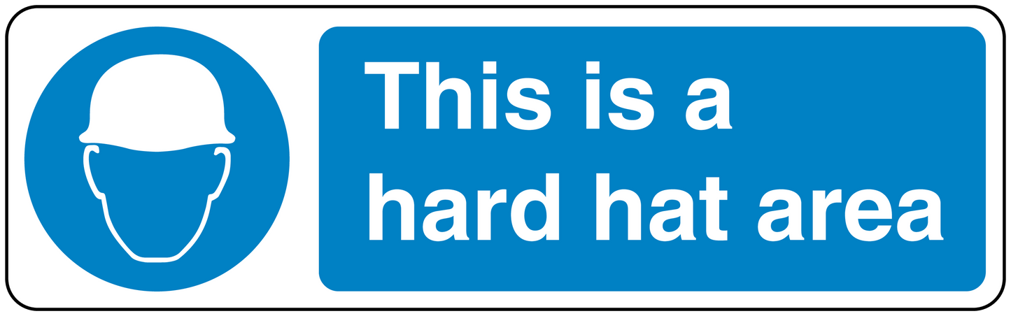 Safety sign sticker: hard-hat area text with hard-hat icon