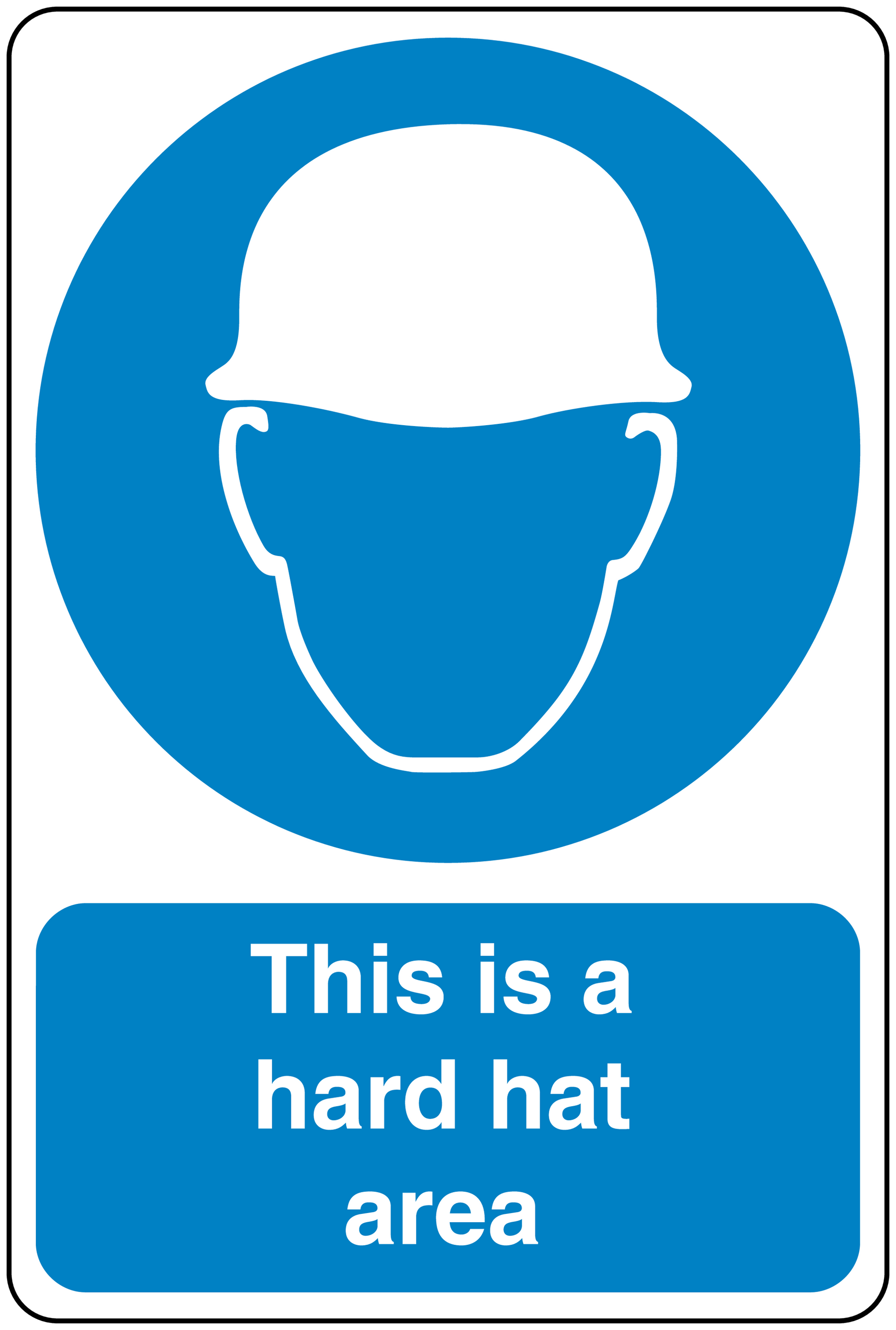Safety sign sticker with blue hard hat icon and "This is a hard hat area" text