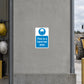 Hard hat area safety sign sticker with blue helmet icon and 'This is a hard hat area'