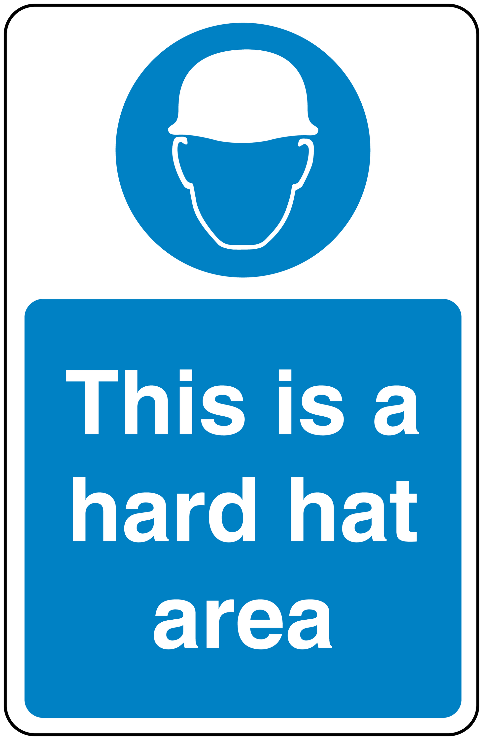 Safety sign sticker with hard hat icon and text 'This is a hard hat area'