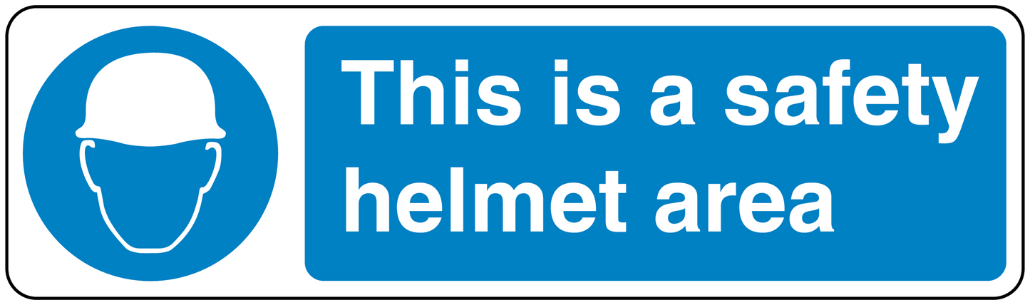 Safety sign sticker with helmet icon and text: This is a safety helmet area.