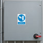 Safety sign sticker with blue icon and text Switch off electricity here.