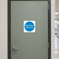 Safety sign sticker with blue circle text: “Smoke door, Keep shut”
