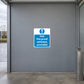 Safety sign sticker with blue 'Use fire-proof ashtrays provided' text