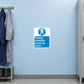 Safety overalls must be worn safety sign sticker with blue icon on white square