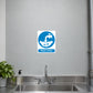 Wash hands safety sign sticker with blue handwashing icon and white background