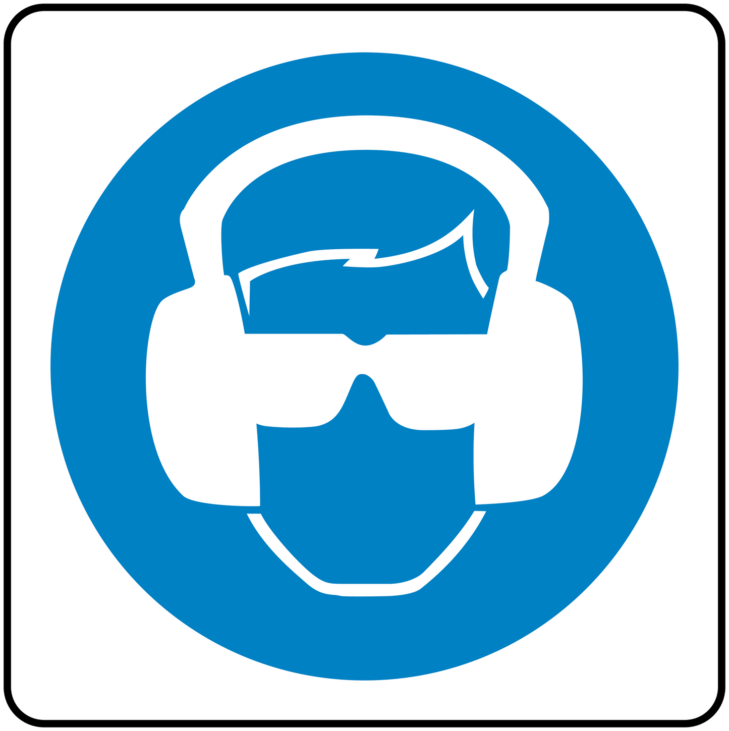 Safety sign sticker with blue circle and white hard hat icon