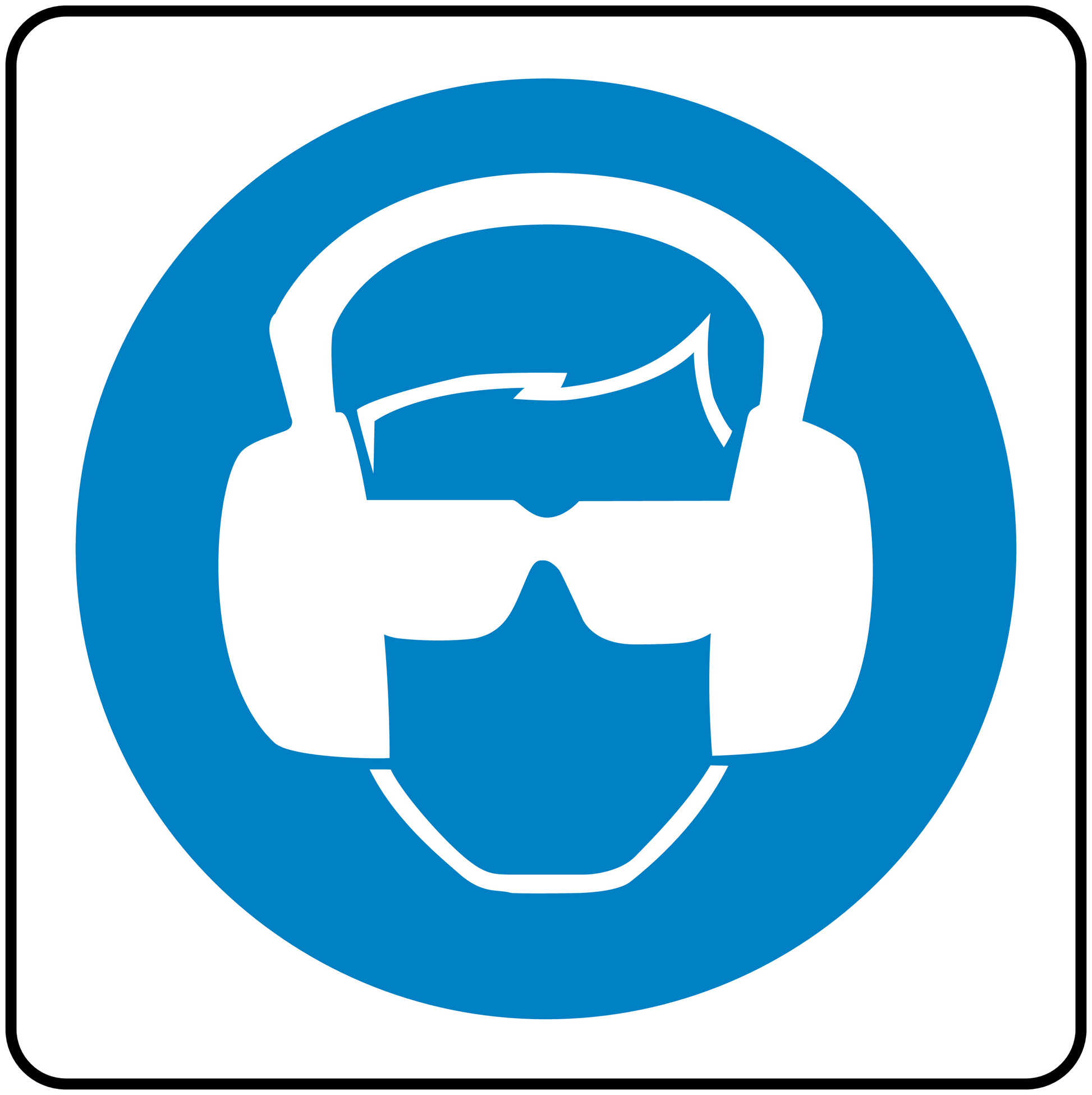 Safety sign sticker with blue circle and white hard hat icon