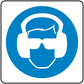 Safety sign sticker with blue circle and white hard hat icon