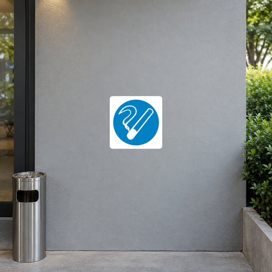 Safety sign sticker with blue circle and white hand icon