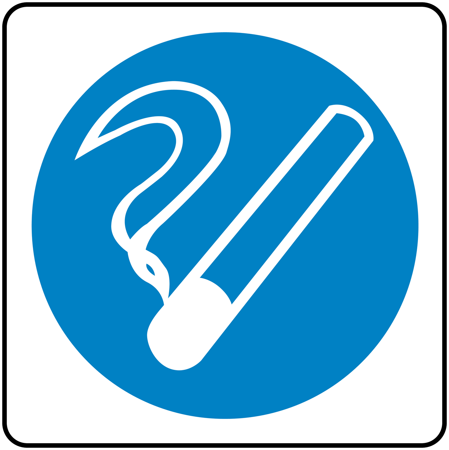 Blue circular safety sign sticker with white “2” marking and diagonal stripe