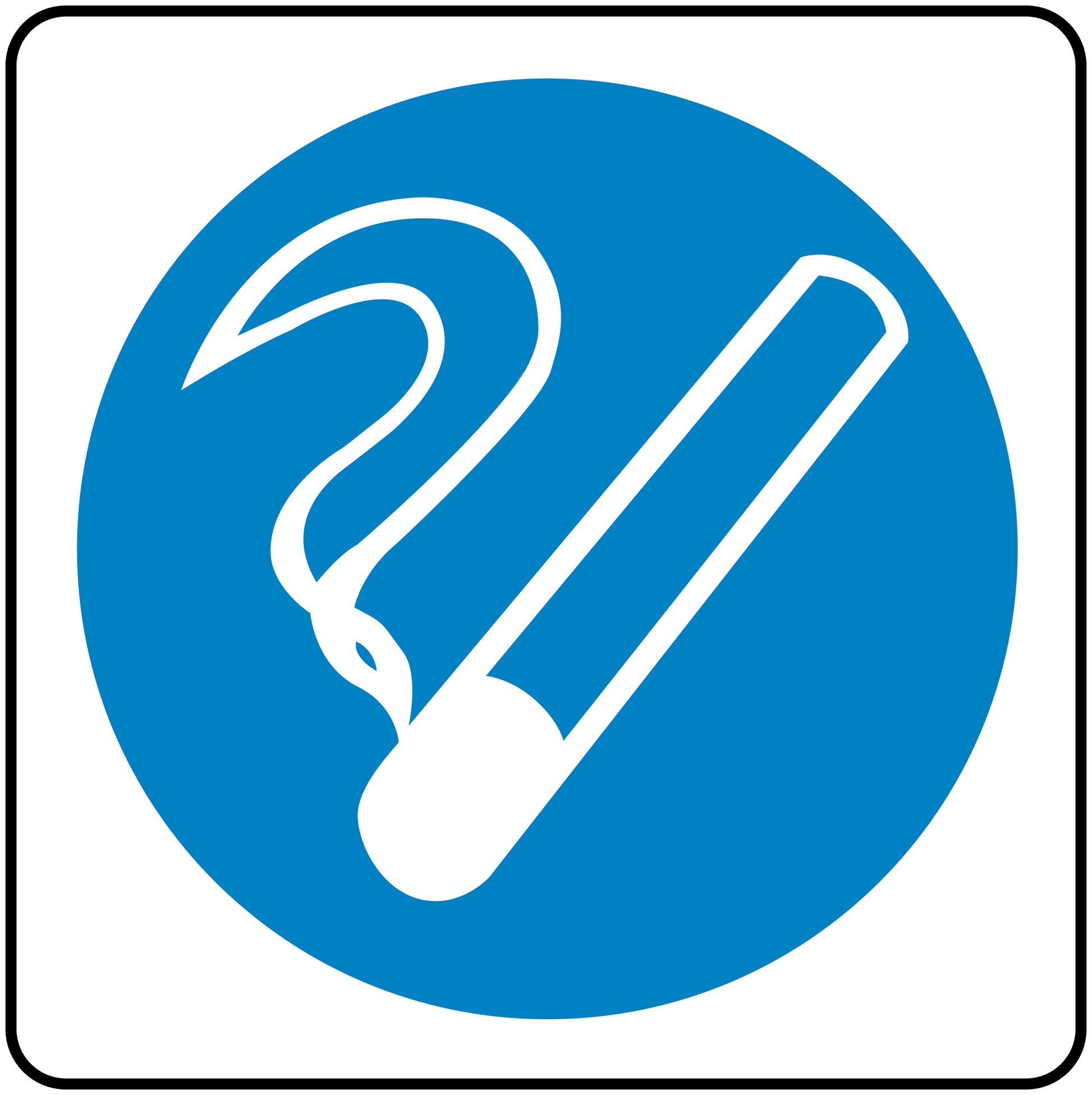 Blue circular safety sign sticker with white “2” marking and diagonal stripe