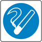 Blue circular safety sign sticker with white “2” marking and diagonal stripe