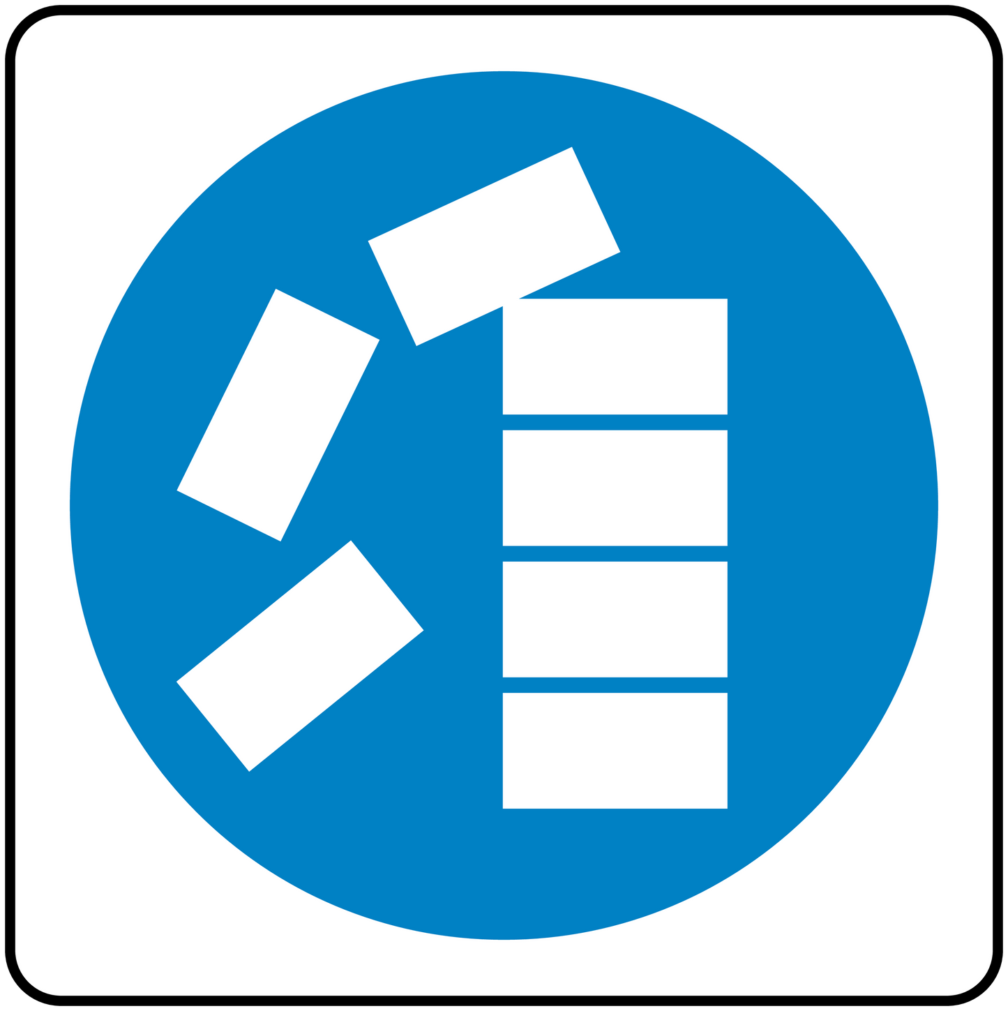 Blue circular safety sign sticker with white prohibited symbol