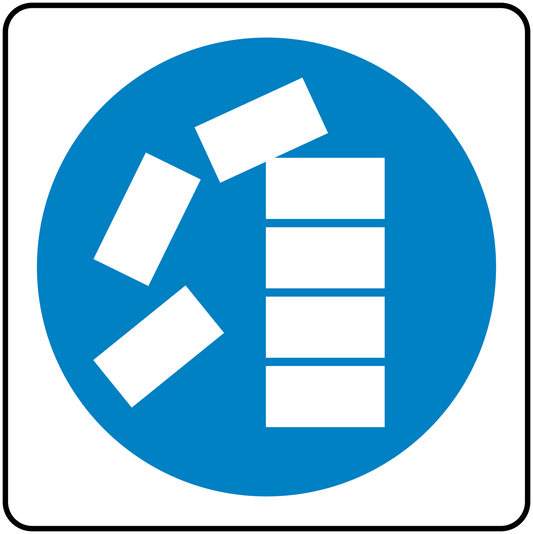 Blue circular safety sign sticker with white prohibited symbol