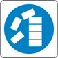 Blue circular safety sign sticker with white prohibited symbol
