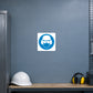 Safety sign sticker with blue ear protection icon on white square