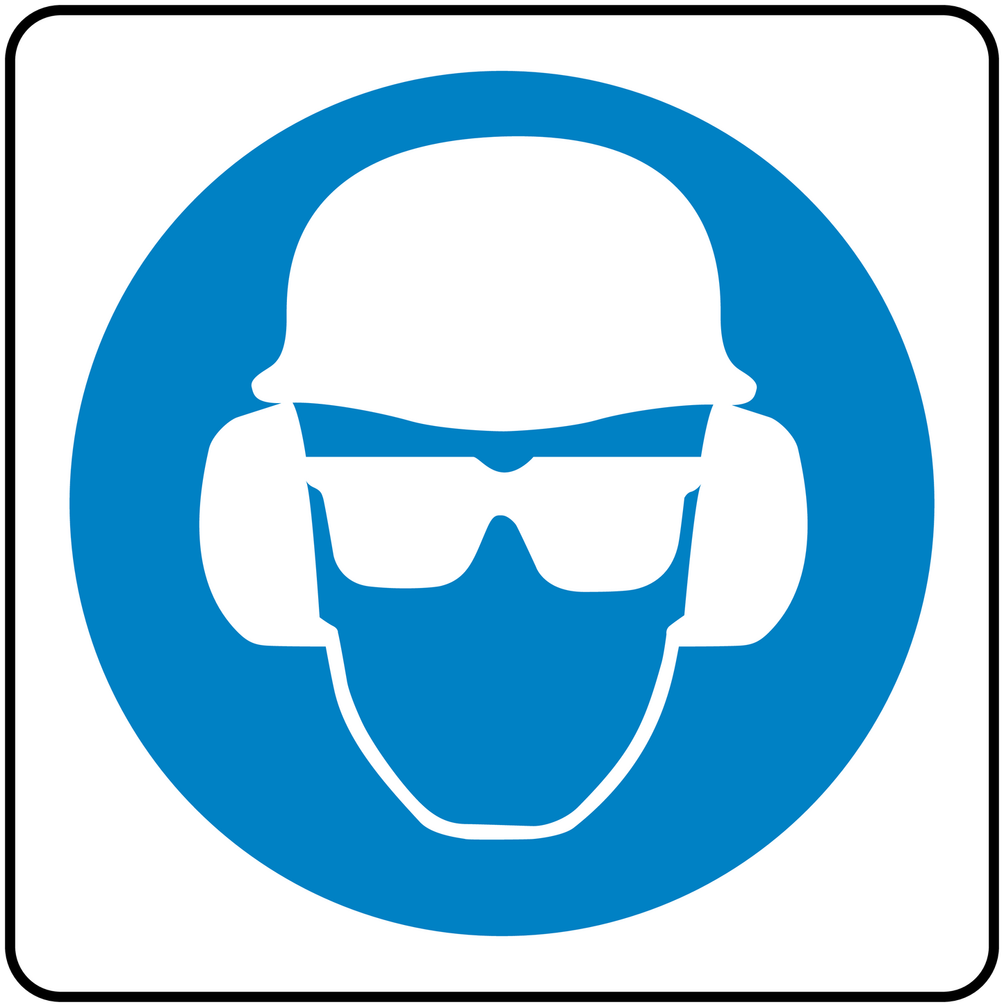 Safety sign sticker with white helmet and goggles on blue circle