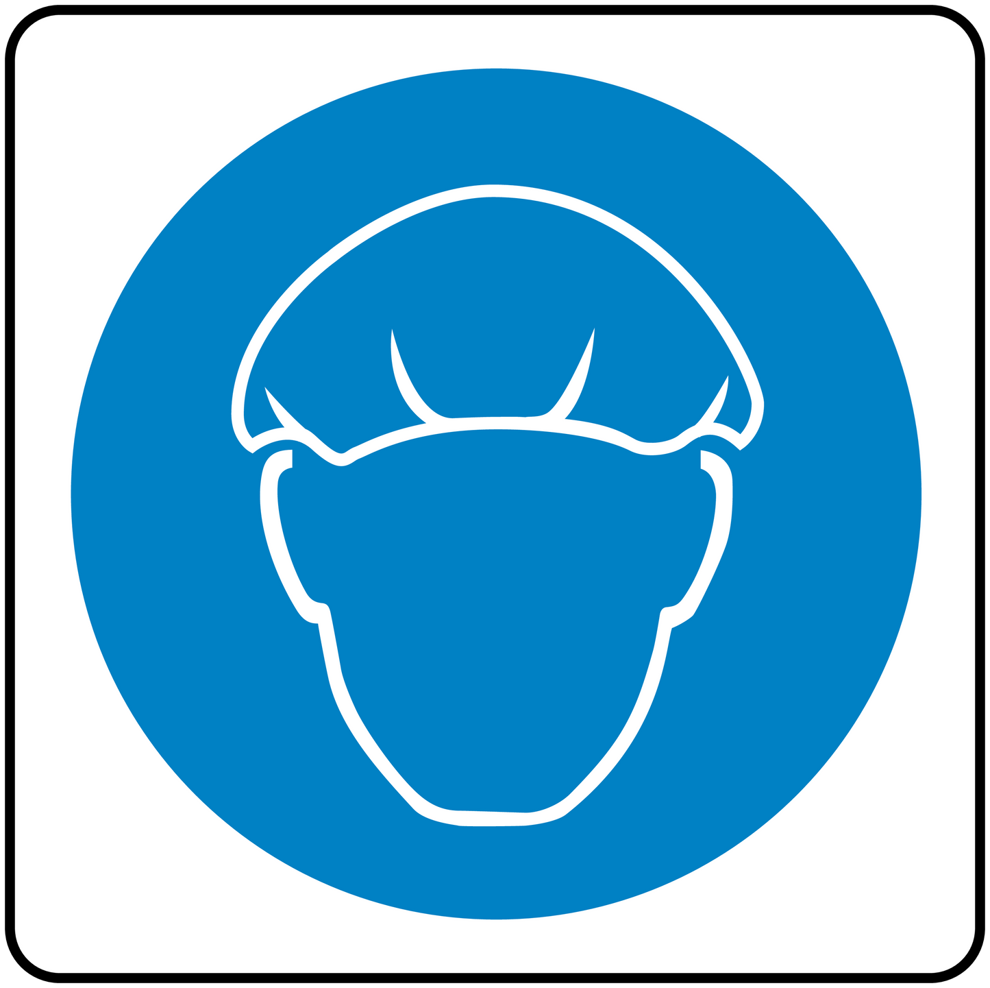 Safety sign sticker with blue circular respirator mask icon in white outline