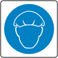 Safety sign sticker with blue circular respirator mask icon in white outline