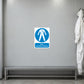 Safety warning sticker with blue border and white text 'Wear protective clothing' and icon