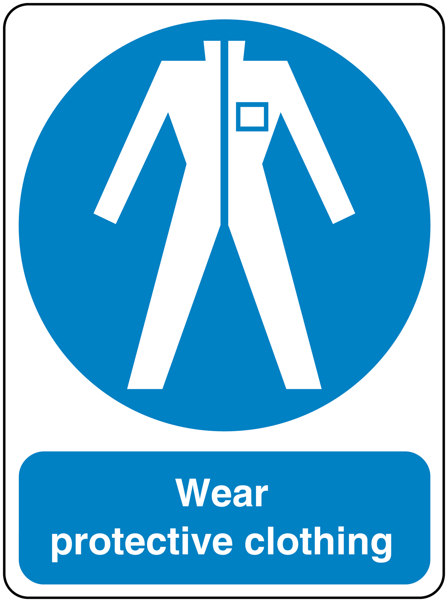 Safety sign sticker: circular PPE icon, 'Wear protective clothing' text.