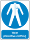 Safety sign sticker: circular PPE icon, 'Wear protective clothing' text.