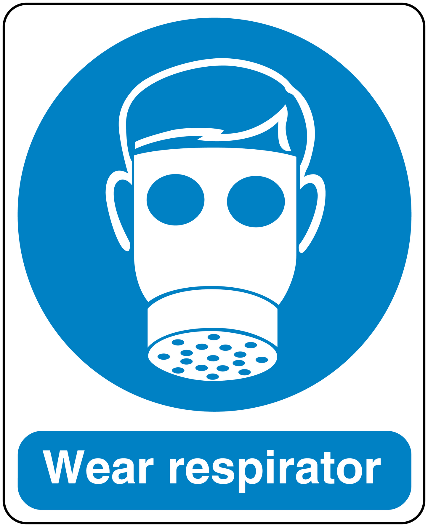 Safety sign sticker with respirator icon and 'Wear respirator'.