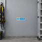 Blue safety sign sticker with white text: “Wear safety harness (belt!)” and icon