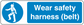 Safety sign sticker with blue icon and text: Wear safety harness (belt)