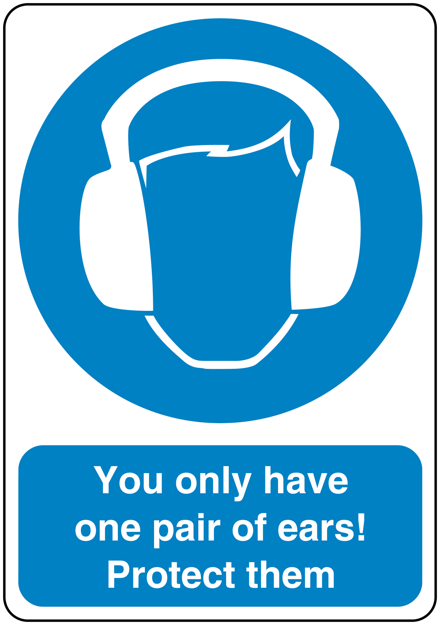 Safety sign sticker with headphone and mask icon, text: one pair of ears