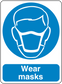 Safety sign sticker with blue mask icon and text "Wear masks".