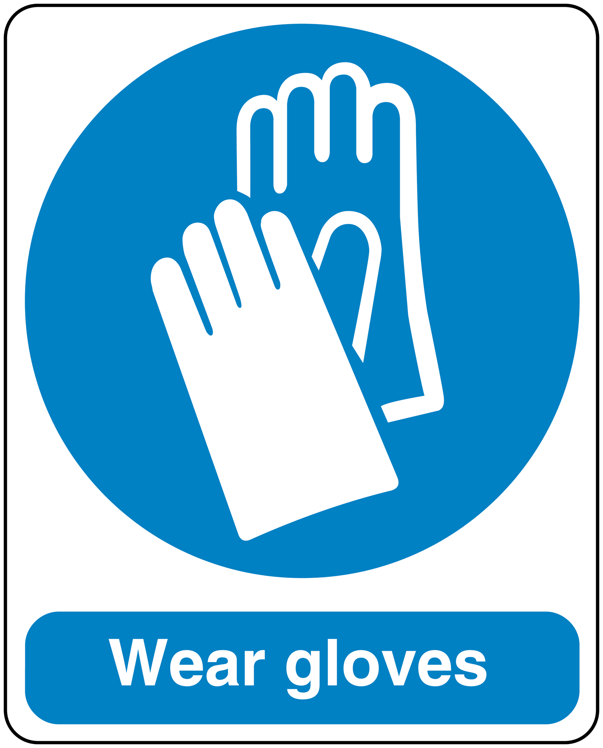 Safety sign sticker with blue glove icon and text 'Wear gloves'