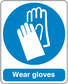 Safety sign sticker with blue glove icon and text 'Wear gloves'