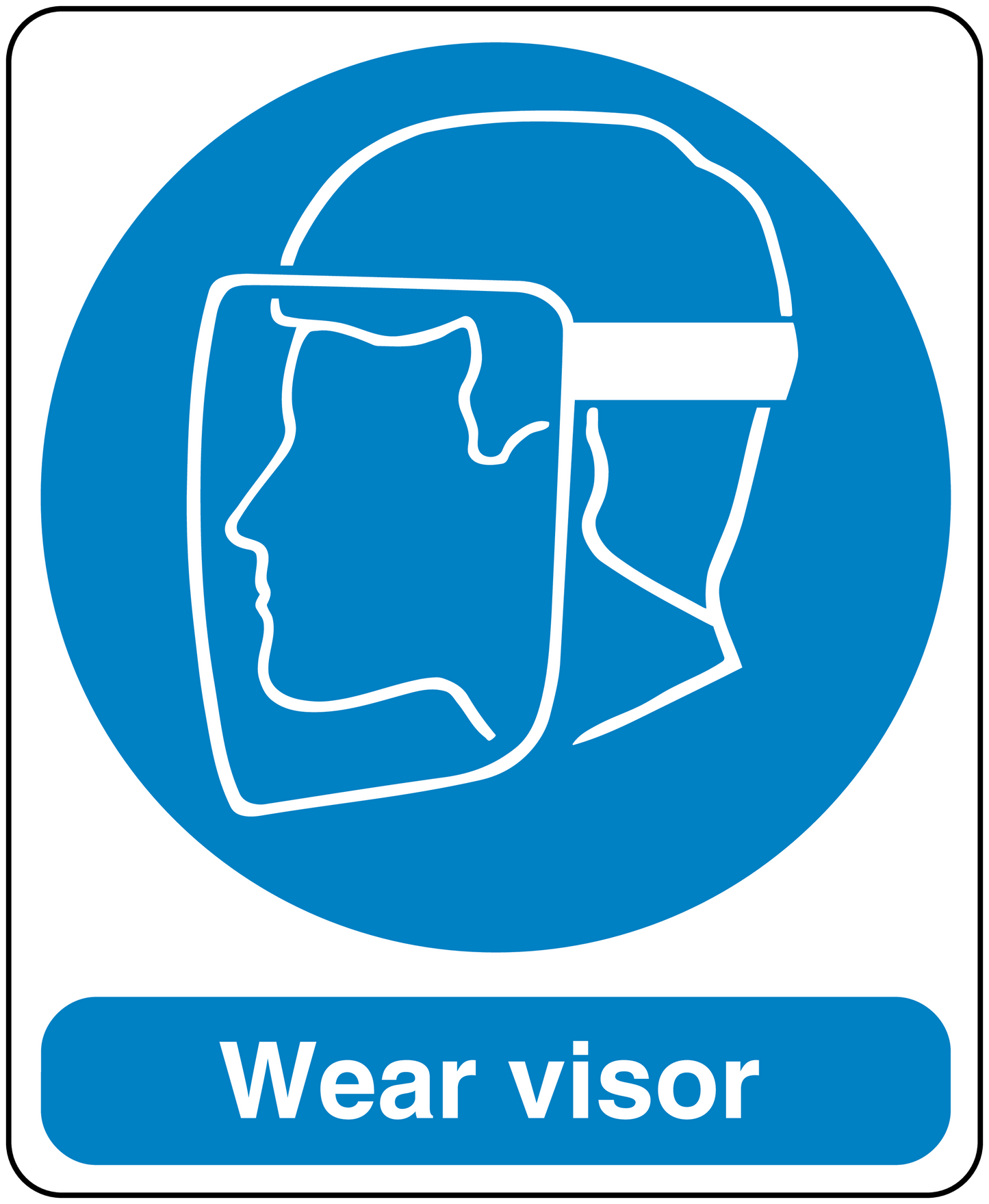 Safety sign sticker: visor icon with 'Wear visor' text