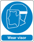 Safety sign sticker: visor icon with 'Wear visor' text