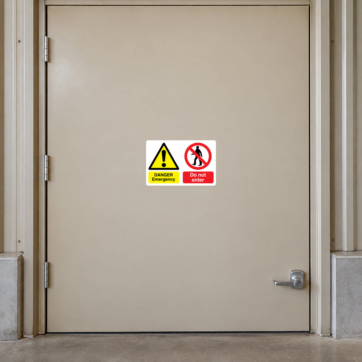 Safety sign sticker set with yellow danger triangle and red no entry symbol