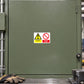 Safety sign sticker with yellow warning triangle, DANGER text, and red Do not start symbol