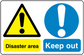 Safety sign sticker with warning triangle, exclamation icon, Disaster area and Keep out