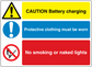 Safety sign sticker with caution triangle, exclamation, no smoking symbol and warning text