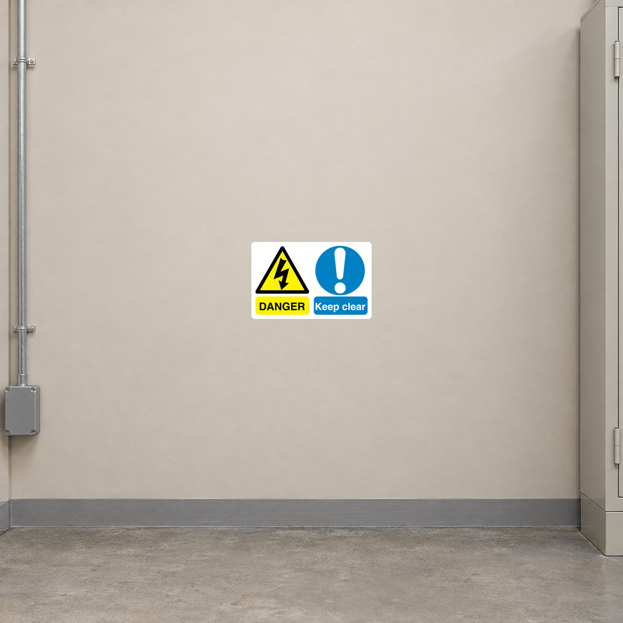 Safety sign sticker with yellow hazard triangle and 'DANGER' and 'Keep clear' text