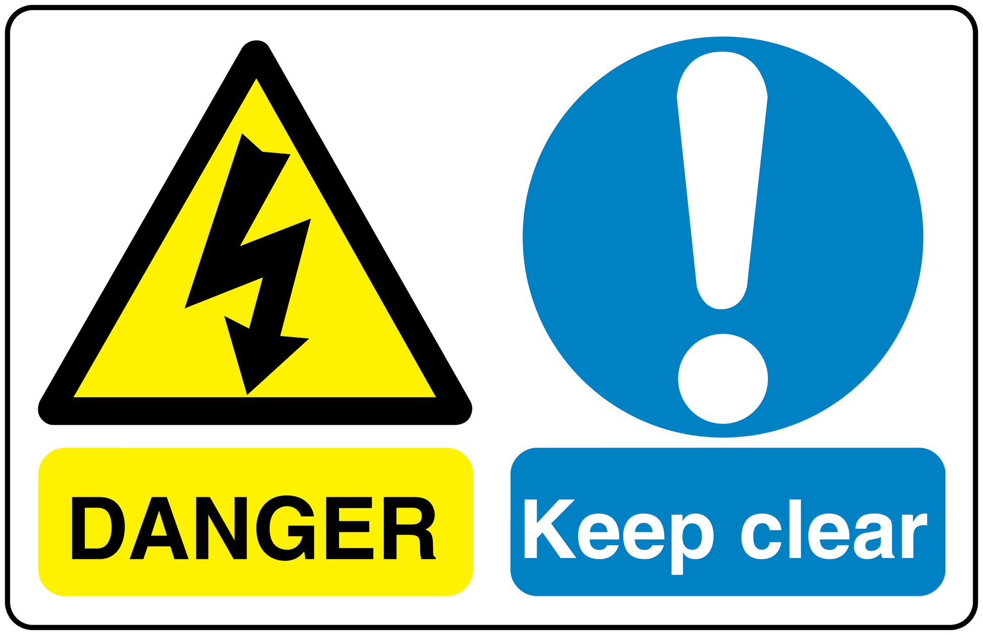 Safety sign sticker with danger triangle, DANGER text, exclamation icon, and Keep clear