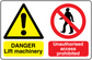 Safety sign sticker with yellow warning triangle and red no-access symbol, 'DANGER' and 'Unauthorised access prohibited'