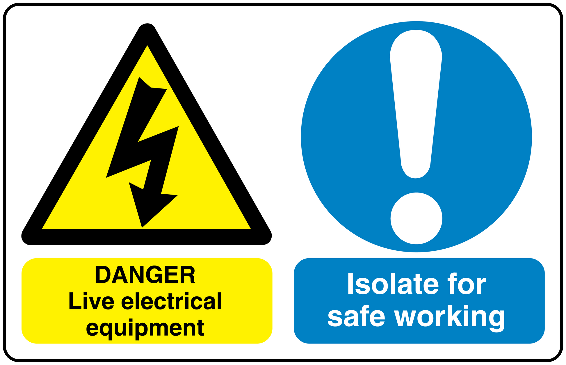 Safety sign sticker with danger triangle and exclamation mark, isolate for safe working text
